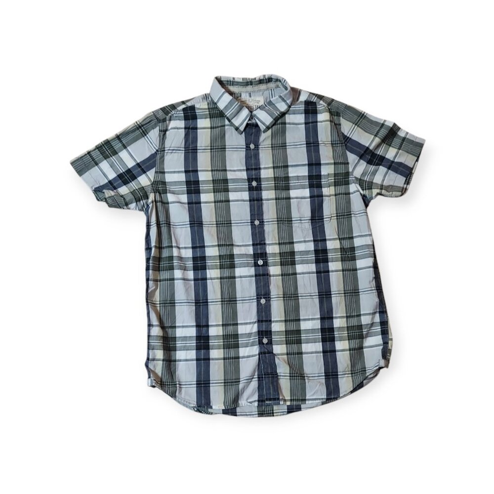 AEROPOSTALE Mens Blue Green White Check Short Sleeve Button Down Shirt Top sz L